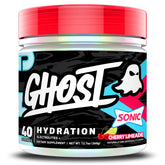 GHOST bote frontal con sabor Sonic Cherry Limeade y etiqueta visible para identificación rápida