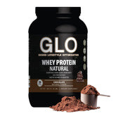 GLO presentación frontal del envase mostrando sabor chocolate y tamaño 2 lb