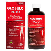 Globulo Rojo vista frontal de la botella mostrando el envase y etiqueta