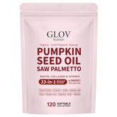 Glov Nutrition frontal del envase con 120 softgels mostrando el contenido y beneficios