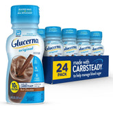 Glucerna frontal del envase mostrando el sabor chocolate y beneficios claros