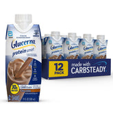 Glucerna botella frontal chocolate mostrando etiqueta y conveniencia