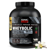 GNC envase frontal mostrando proteína en vainilla y beneficios