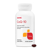 GNC frasco frontal con CoQ‑10 100 mg mostrando etiqueta clara y beneficios