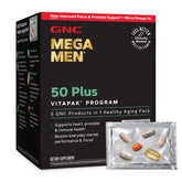 GNC Mega Men 50 Plus vista frontal mostrando el empaque y beneficio práctico