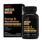 GNC Mega Men vista frontal del envase que muestra 90 cápsulas y beneficios