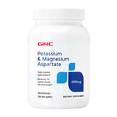 GNC envase frontal de Potassium and Magnesium Aspartate mostrando cantidad y beneficios