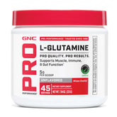 GNC envase frontal de L-Glutamine 5000mg mostrando beneficios de recuperación