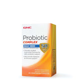 GNC frasco frontal del Probiotic Complex que muestra etiqueta y beneficios