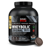 GNC Wheybolic bote frontal mostrando etiqueta y beneficio proteico