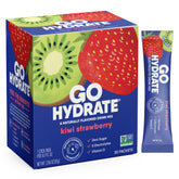 GoHydrate frente del empaque mostrando 30 sobres y fácil transporte