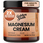Golden Sloth frasco frontal de crema de magnesio, aspecto profesional y claro
