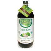 Gopal's botella frontal de Noni One mostrando etiqueta orgánica y beneficio de pureza