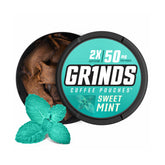 GRINDS lata frontal mostrando diseño y fácil transporte