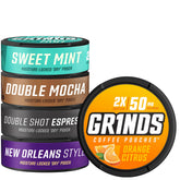 GRINDS pack frontal mostrando las cinco latas, ideal para probar sabores
