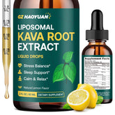 GZ HAOYUAN frasco delantero de kava liposomal mostrando el diseño y tamaño