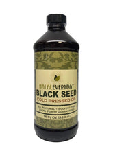 Halaleveryday botella frontal de aceite de semilla negra, presentación clara y profesional