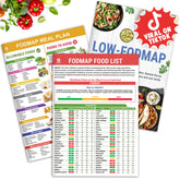 HAMIEW guía frontal laminada mostrando lista Low FODMAP y beneficios claros