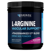 HAVASU NUTRITION frente del envase mostrando sabor mixed berry y beneficios