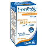 HealthAid ImmuProbio envase frontal mostrando 50 billion CFU y 60 cápsulas, ideal para apoyo diario