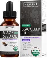 Healths Harmony frasco frontal mostrando aceite de comino negro y pureza