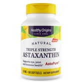 Healthy Origins frasco delantero mostrando astaxantina y dosis clara