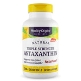 Healthy Origins frasco frontal mostrando astaxantina 12 mg, confianza en calidad