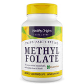 Healthy Origins frasco frente mostrando Methyl Folate 800 mcg y beneficio de folato activo