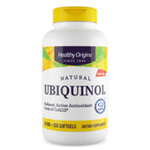 Healthy Origins envase frontal mostrando ubiquinol 50 mg y 150 softgels, claridad en dosificación