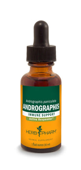 Herb Pharm frasco de Andrographis vista frontal, envase claro y práctico