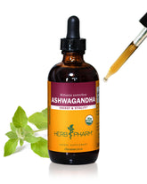 Herb Pharm botella frontal mostrando etiqueta orgánica y beneficio calmante
