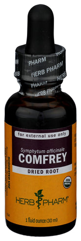 Herb Pharm frasco frontal de extracto de consuelda, presentación orgánica y confianza