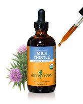 Herb Pharm frasco delantero Milk Thistle mostrando etiqueta y tamaño práctico