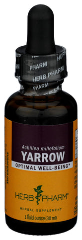 Herb Pharm frasco frontal del extracto yarrow mostrando presentación y beneficios