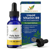Herb-Science botella frontal de Vitamina B9 en gotas muestra diseño y tamaño