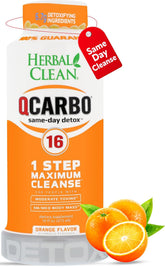 Herbal Clean Qcarbo16 vista frontal botella naranja, presentación clara y práctica