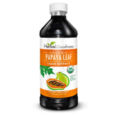 Herbal Goodness botella frontal de extracto de hoja de papaya, presenta pureza orgánica