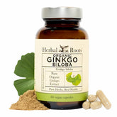 Herbal Roots frasco frontal mostrando diseño y cantidad del producto