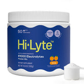 Hi-Lyte envase K1000 frontal mostrando 50 servicios y beneficio de alto potasio