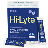 Hi-Lyte empaque frontal mostrando 30 sobres, beneficio: portátil y claro
