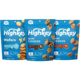 HighKey vista frontal del pack variado con tres sabores, práctico para snacks keto