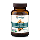 Himalaya Arjuna frontal del frasco mostrando certificado orgánico y beneficios