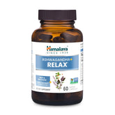 Himalaya frasco frontal mostrando la marca y la fórmula para relajación