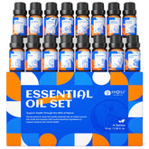 HIQILI vista frontal del set de 16 aceites esenciales mostrando envases y caja