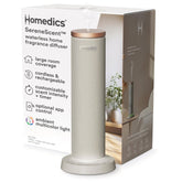 homedics SereneScent vista frontal gris elegante, apariencia moderna y compacta