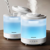Homvana vista frontal del humidificador mostrando controles y diseño compacto beneficio comodidad