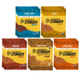 Honey Stinger vista frontal del paquete surtido, práctico para llevar