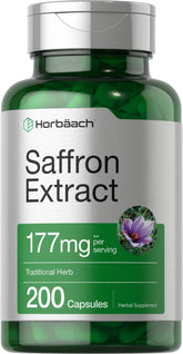 Horbäach envase frontal del extracto de azafrán mostrando diseño y cantidad