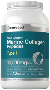 Horbäach frente del empaque mostrando colágeno marino 10,000 mg y beneficio práctico