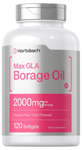 Horbäach frasco frontal mostrando aceite de borraja y ventaja de dosificación clara